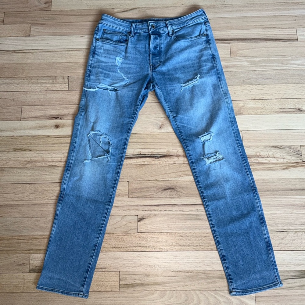 Men’s G-Star Raw 3301 Slim Distressed Light Blue Jeans (Sz 30x32)